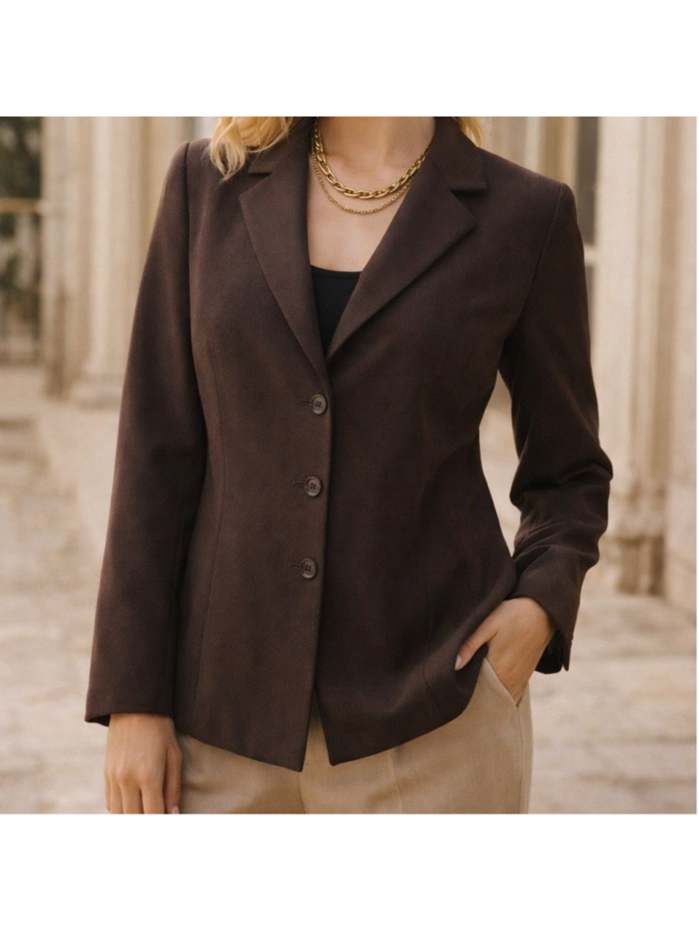 Vintage Anne Klein II Women's 10 90s Old Money Preppy Academia Brown Blazer